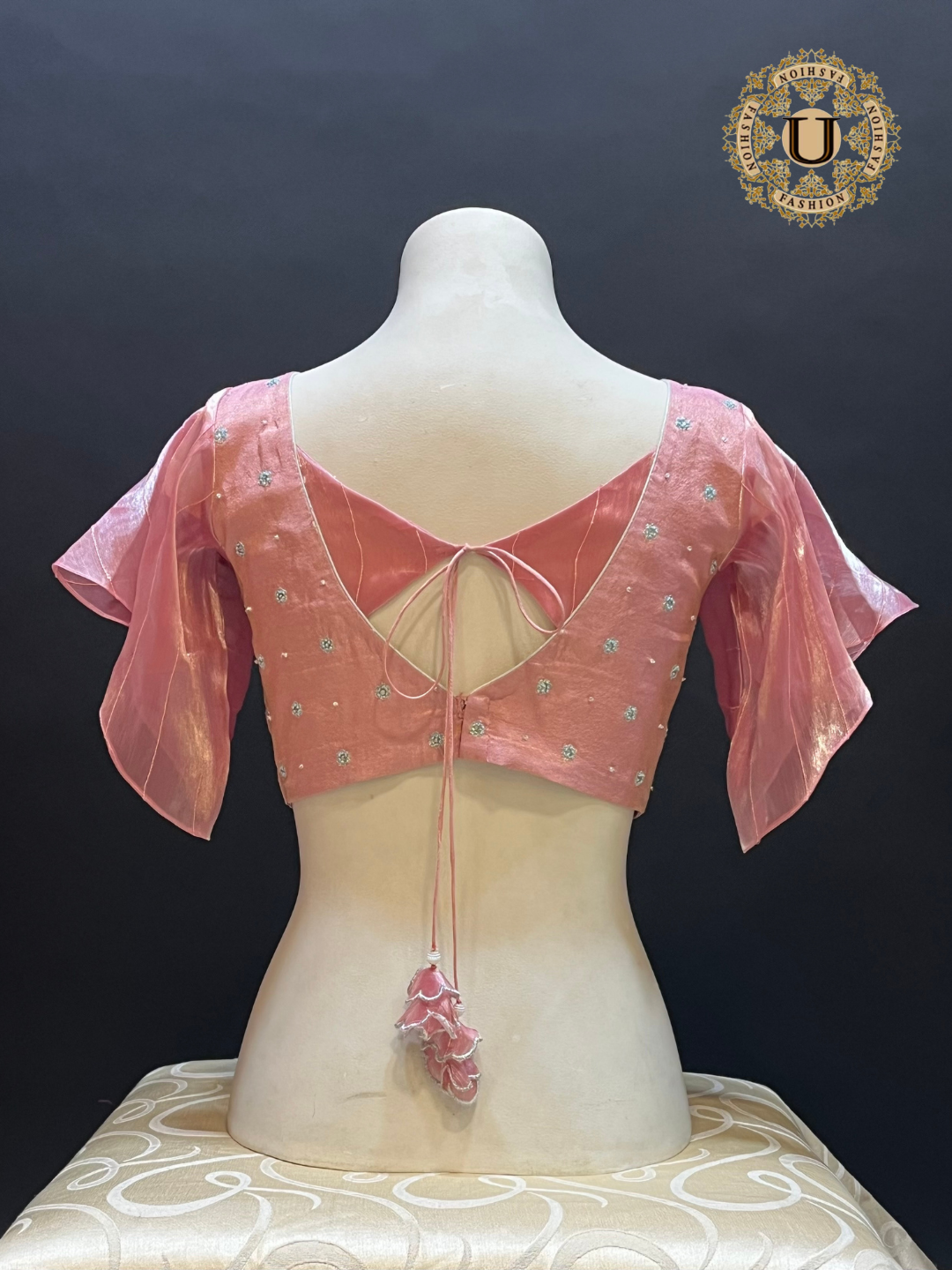 Soft Pink Glass Tissue Ruffle Sleeves Designer Blouse
