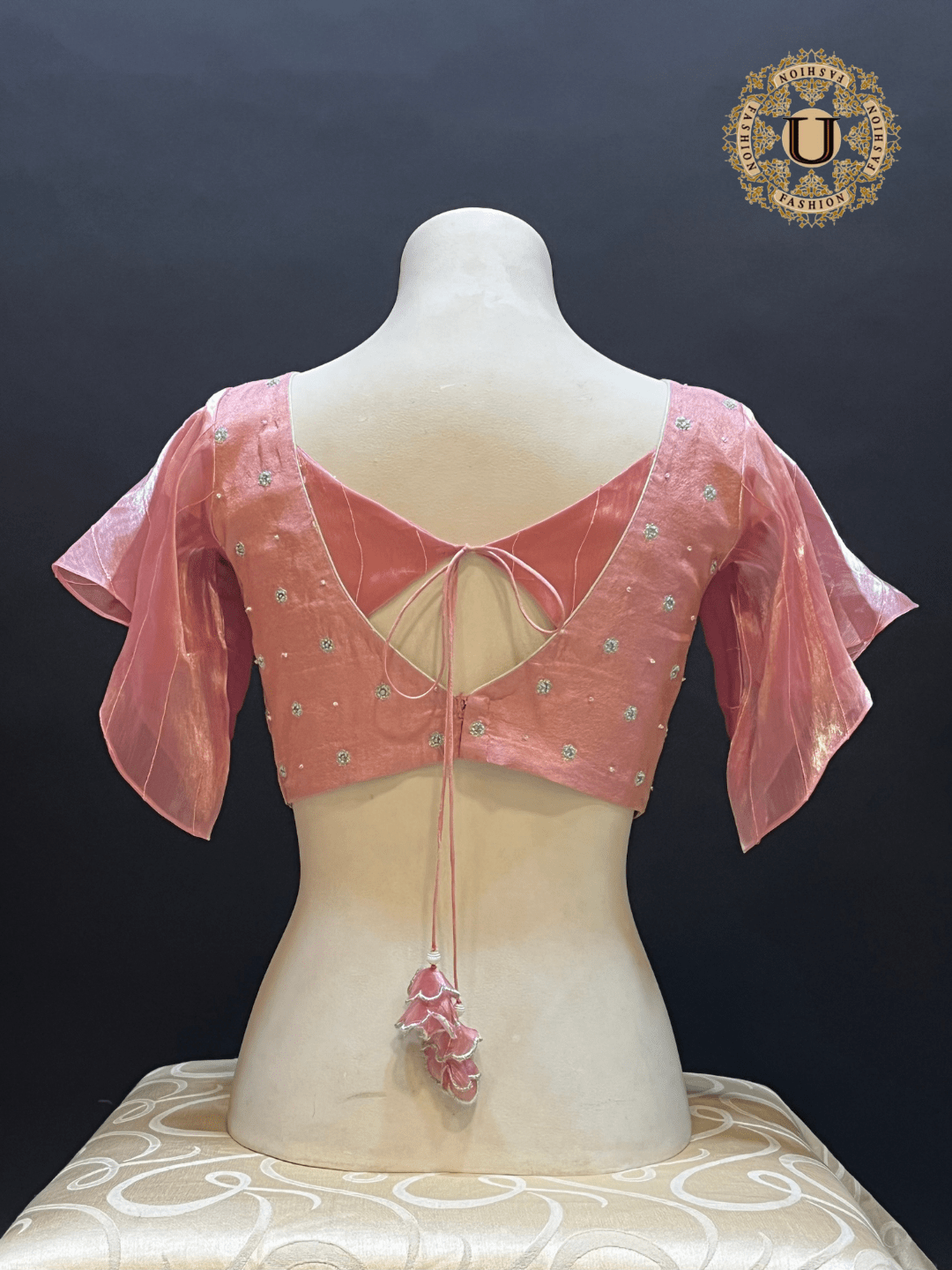 Soft Pink Glass Tissue Ruffle Sleeves Designer Blouse U fashion