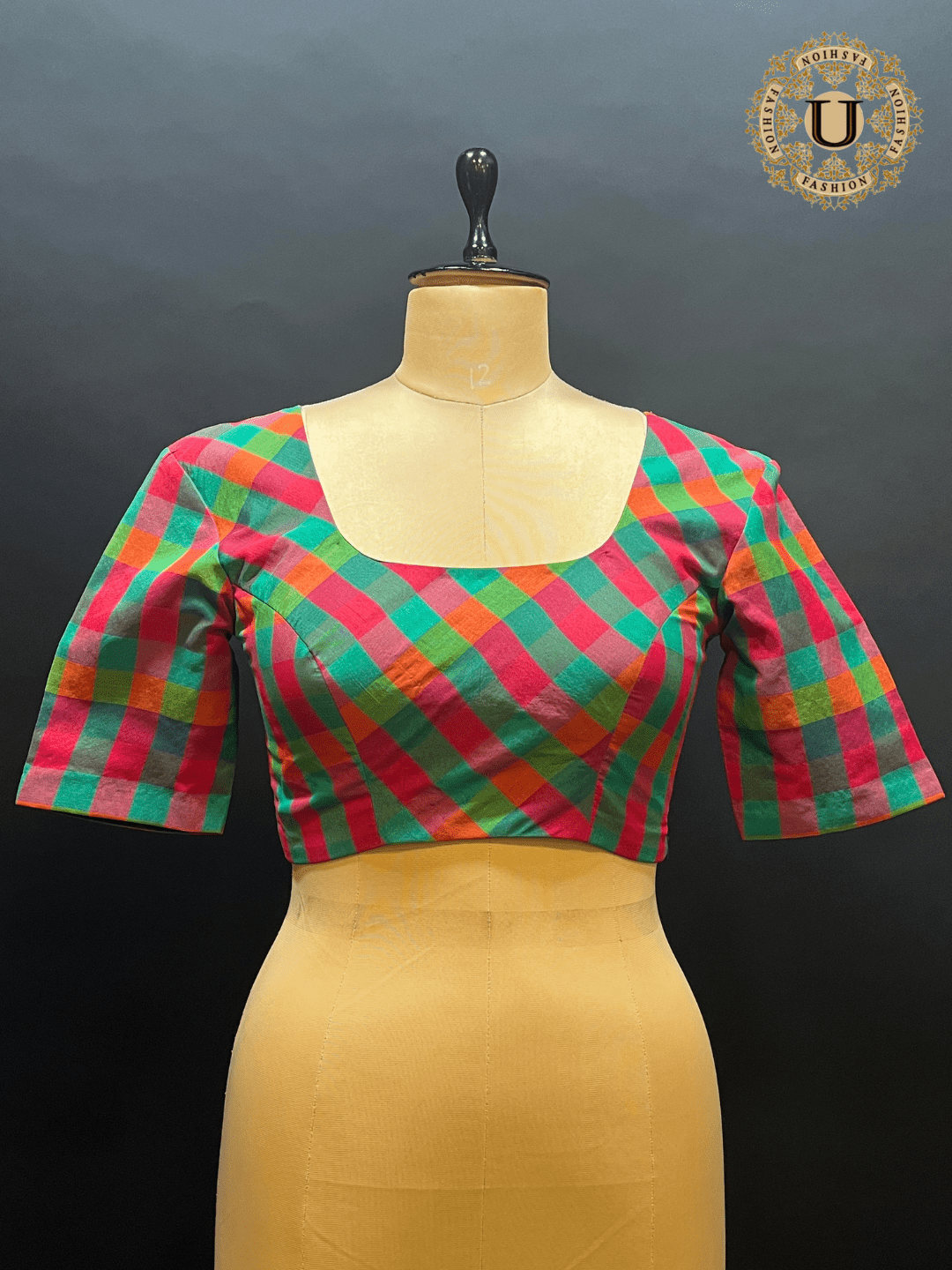Red & Green Multi Colored Bias Cut Designer Blouse U fashion