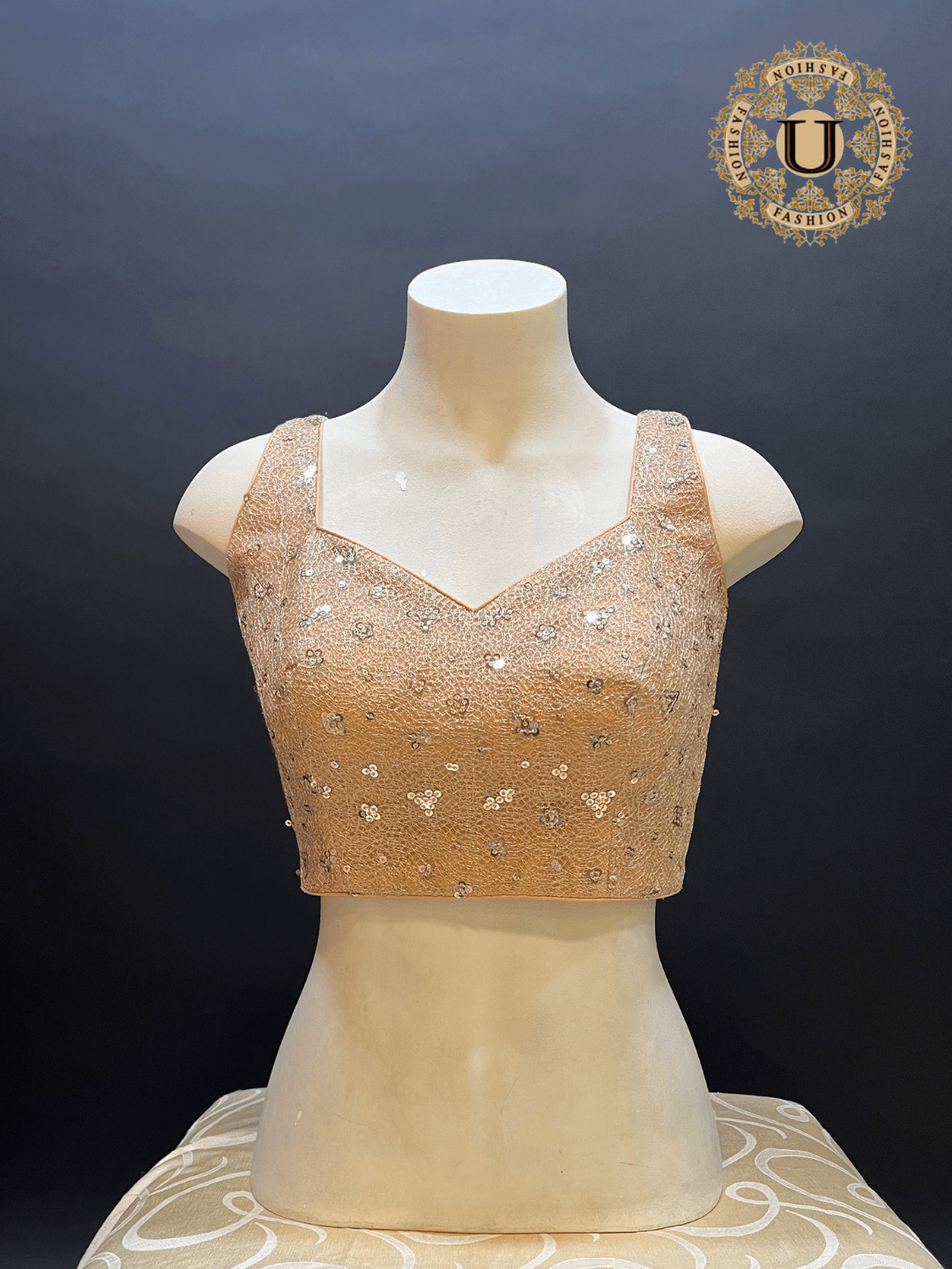 Copper Sequin Sleeveless Blouse U fashion