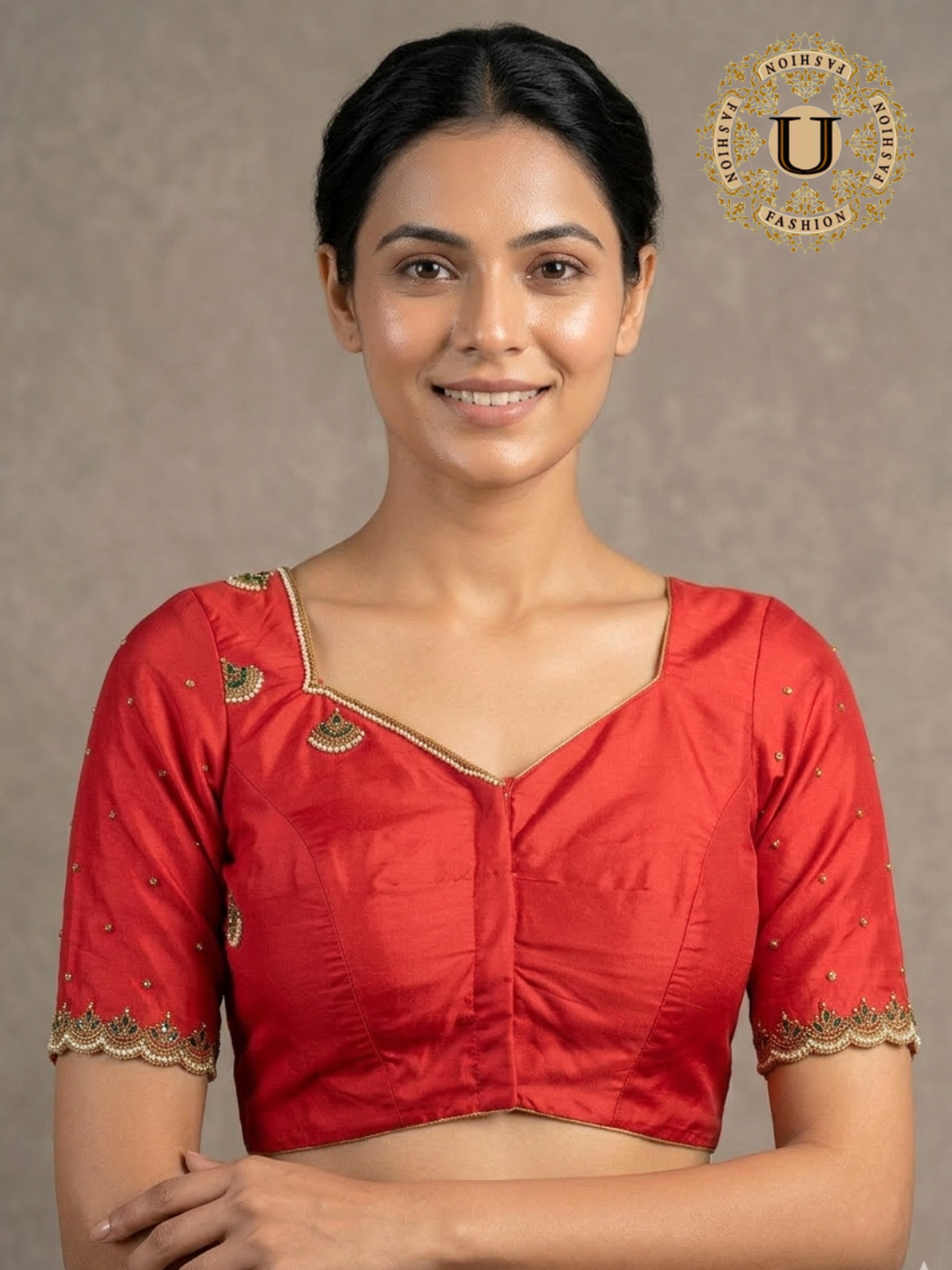 Red Bangalore Silk Blouse | Zardozi Butta with Beads & Stones