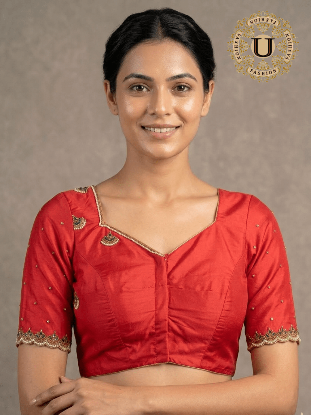 Red Bangalore Silk Blouse | Zardozi Butta with Beads & Stones U fashion