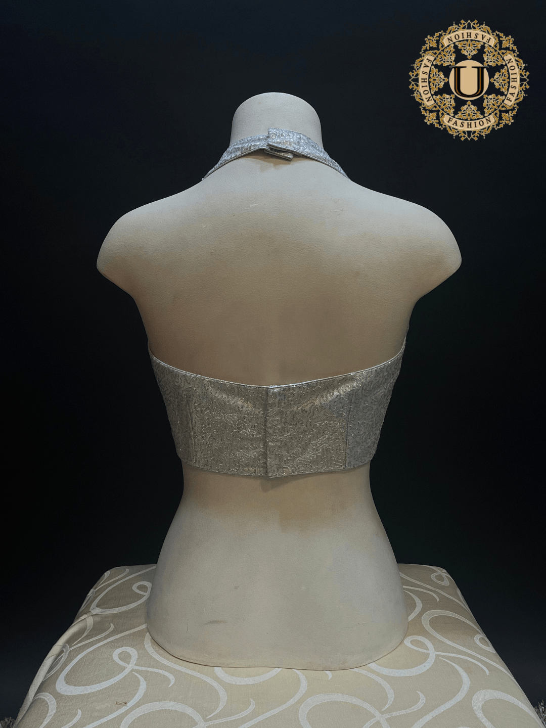 Silver Shimmer Halter Neck Blouse U fashion