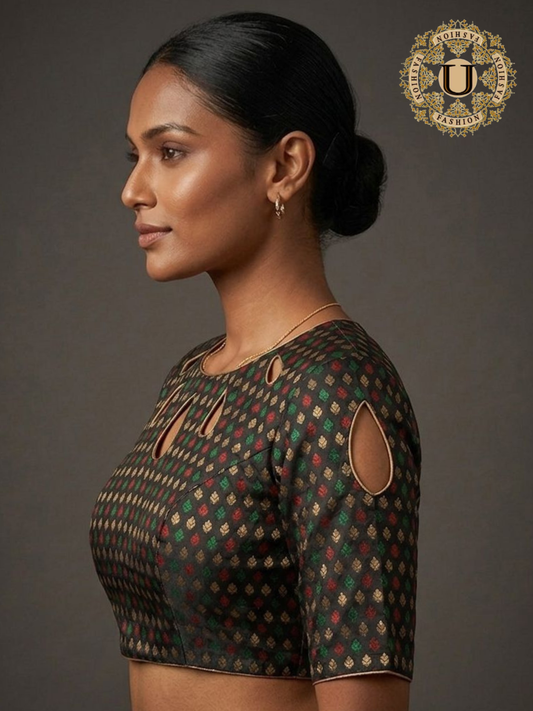 Black Silk Brocade Designer Blouse