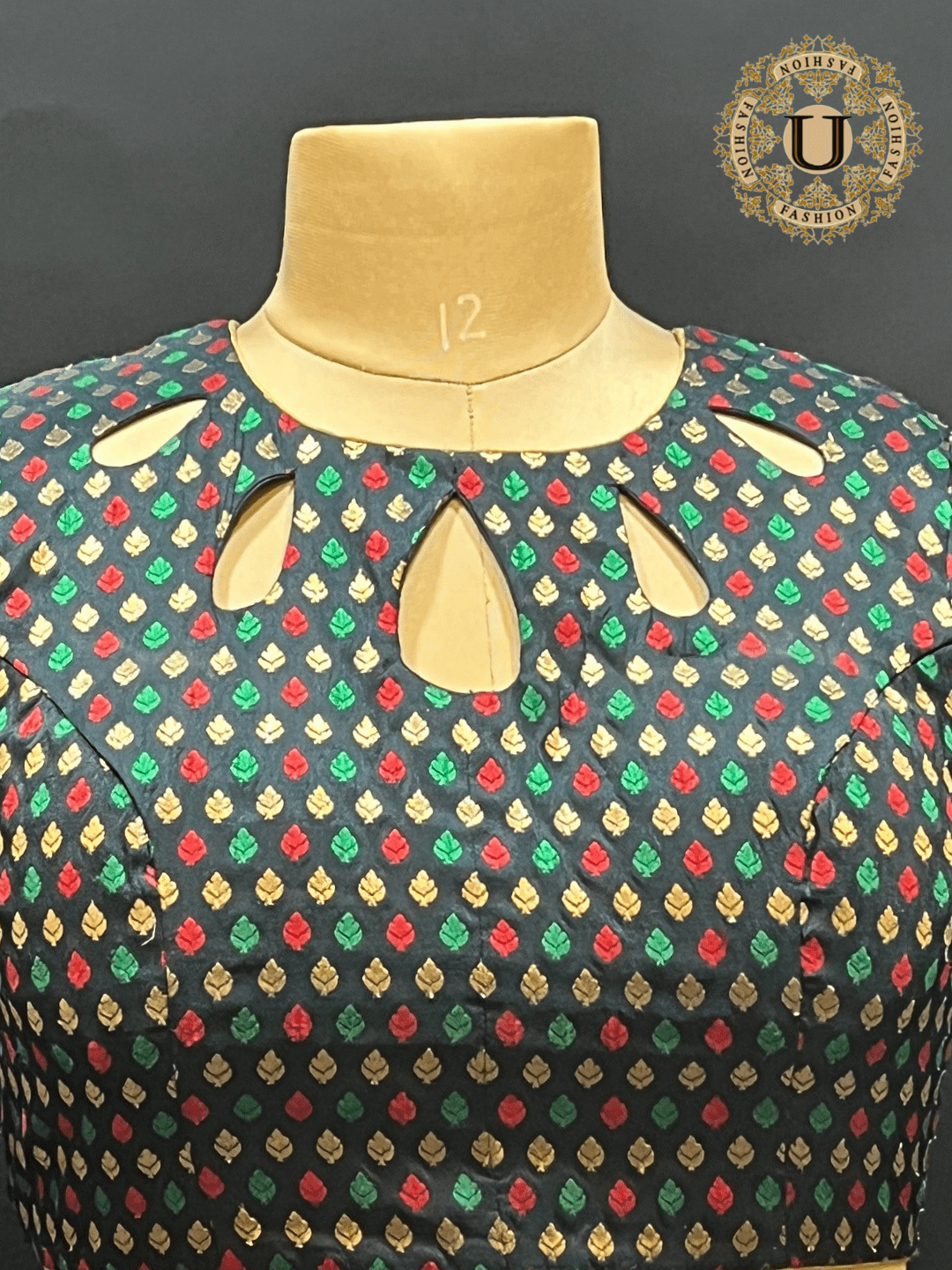 Black Silk Brocade Designer Blouse U fashion