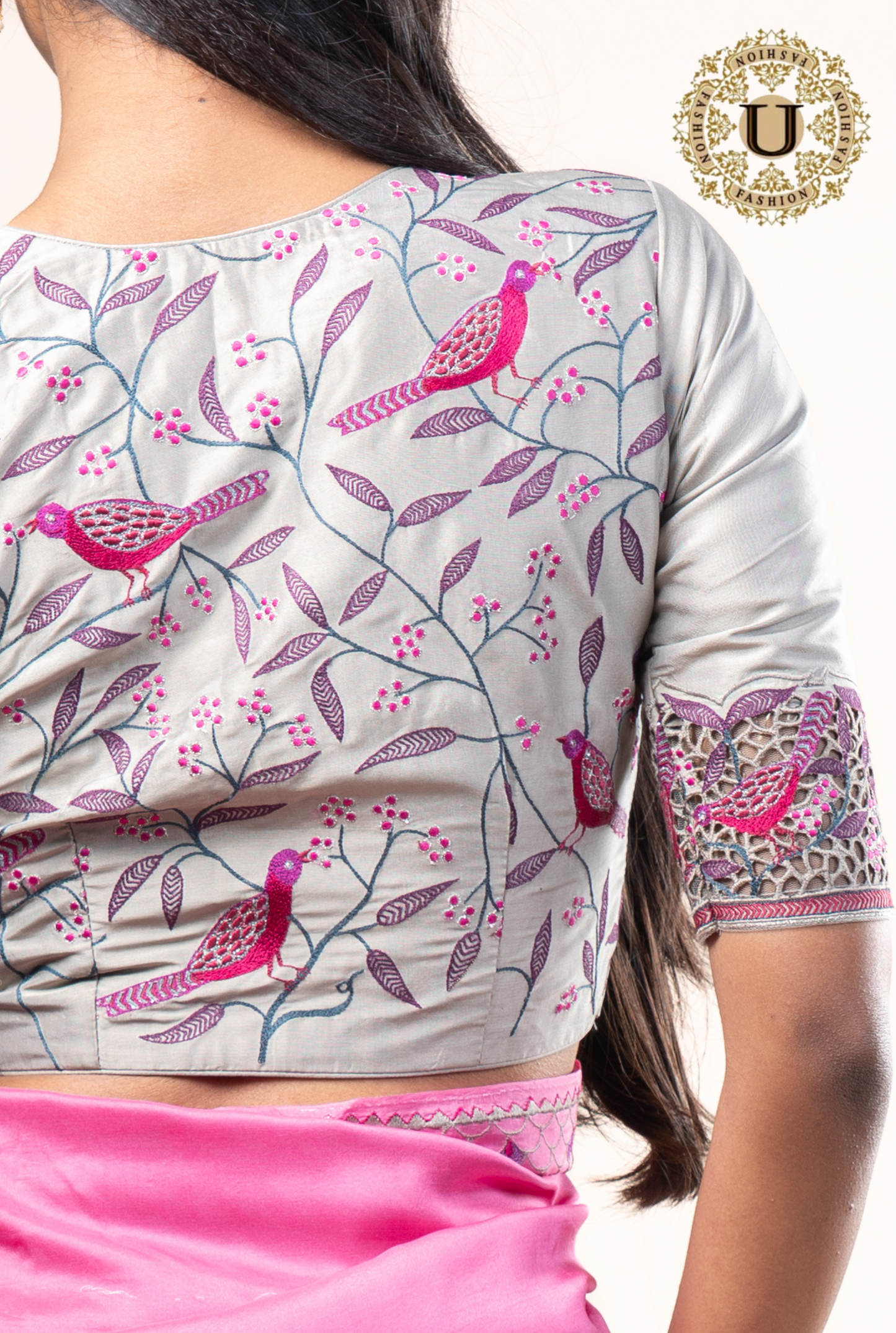 Mauve shaded Pure Crape saree With Embroidery Blouse