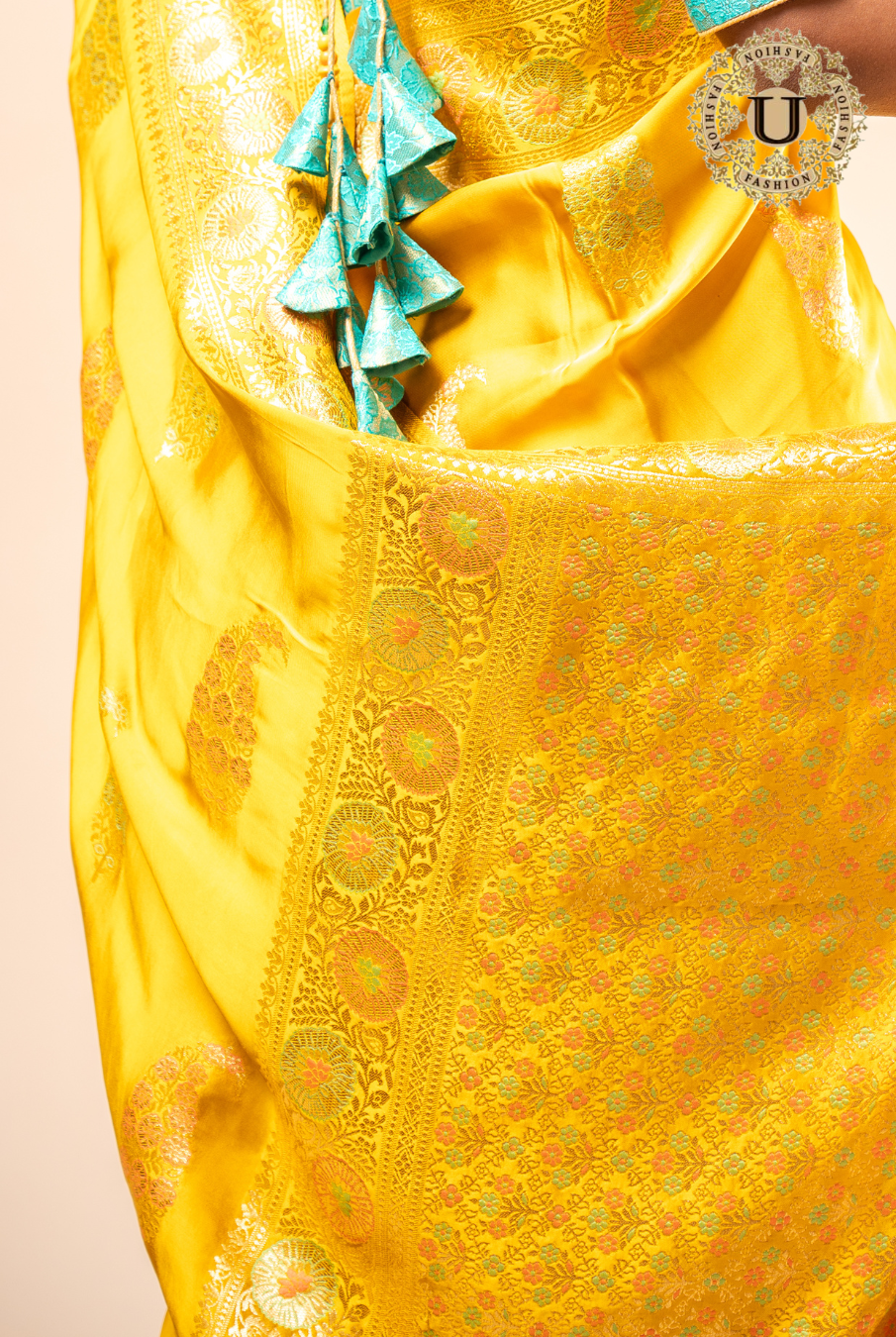 Yellow Semi Satin Silk Zari Border Saree