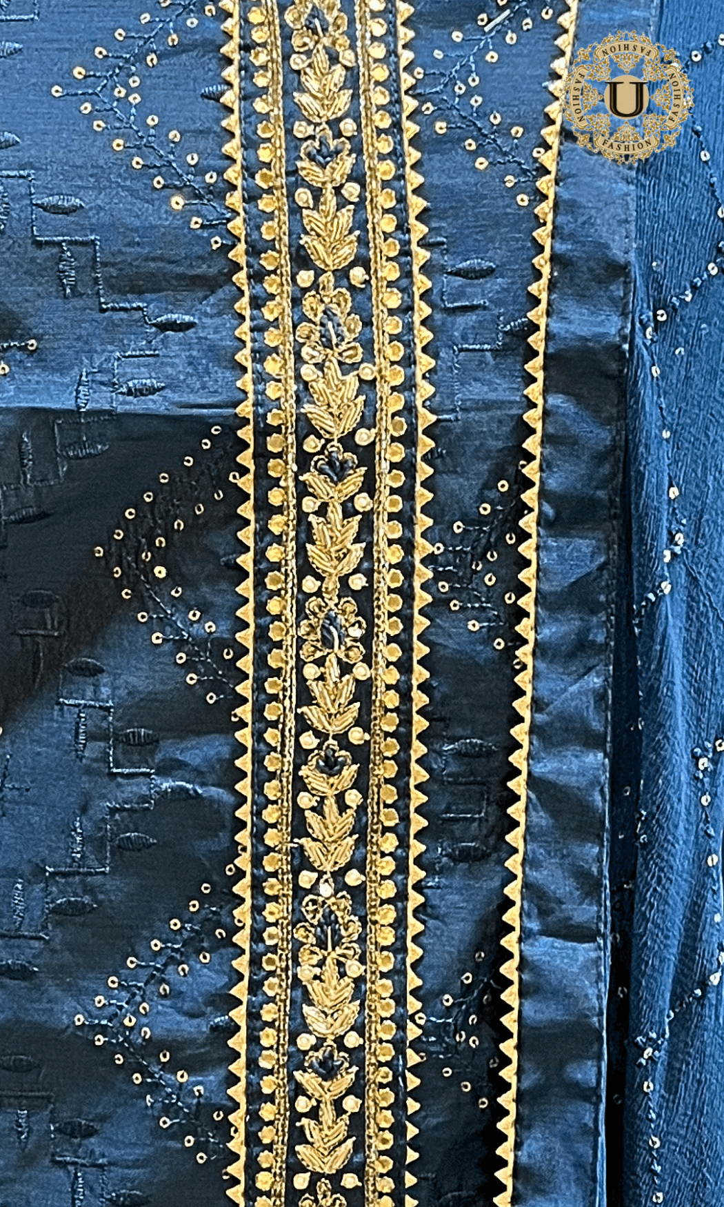 Blue Silk Cotton Bandhani with Embroidered Un Stitched Suit. U fashion
