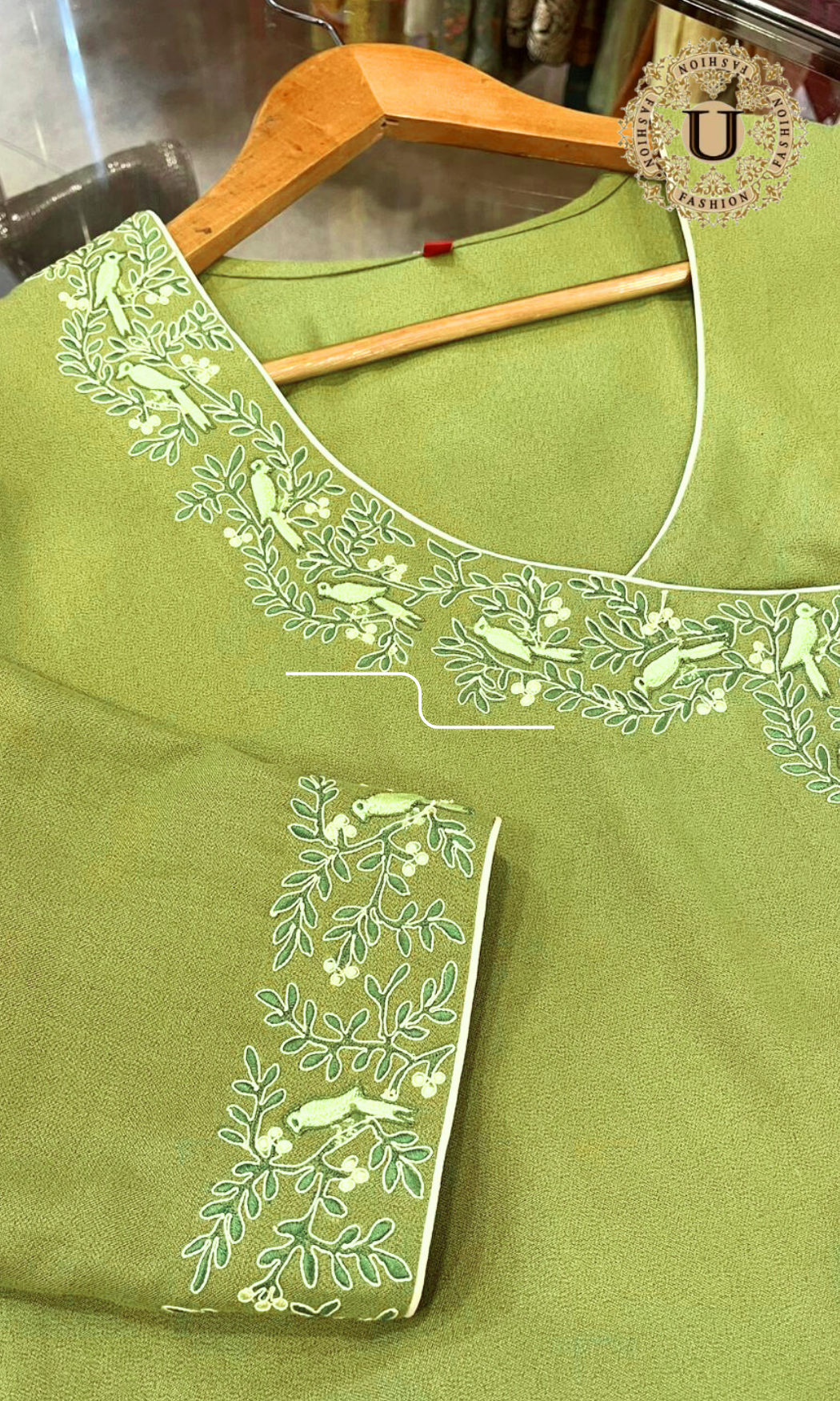 Lime Green Spun Embroidered Long Kurti