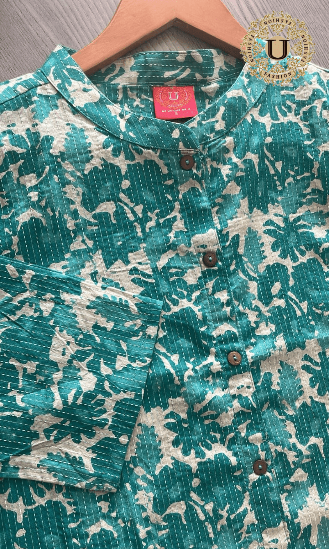 Aqua Blue Cotton Printed A-Line Kurti S U fashion
