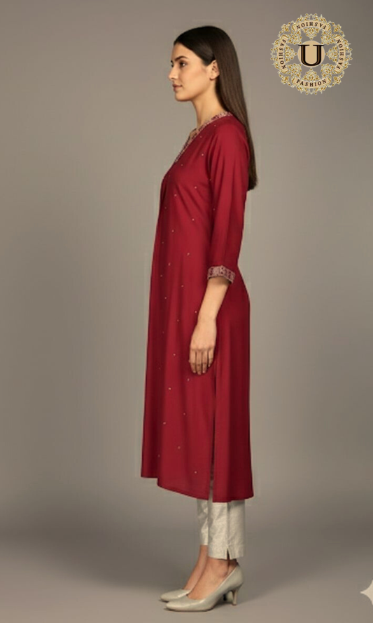 Dark Pink A Line Long Kurti