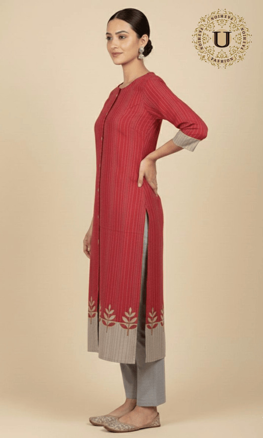Pink Cotton Straight-Cut Long Kurti S U fashion