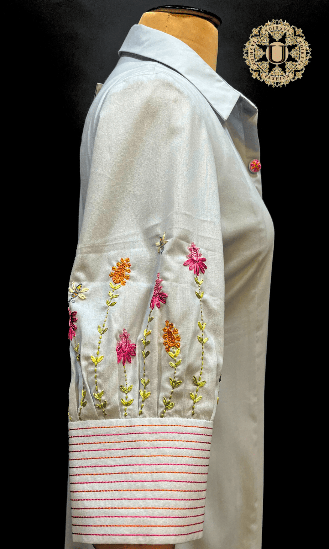 Sky Blue Cotton Shirt Collar Kurti. U fashion