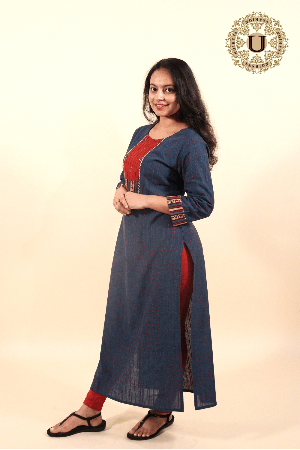 Blue Cotton Long kurti M U fashion
