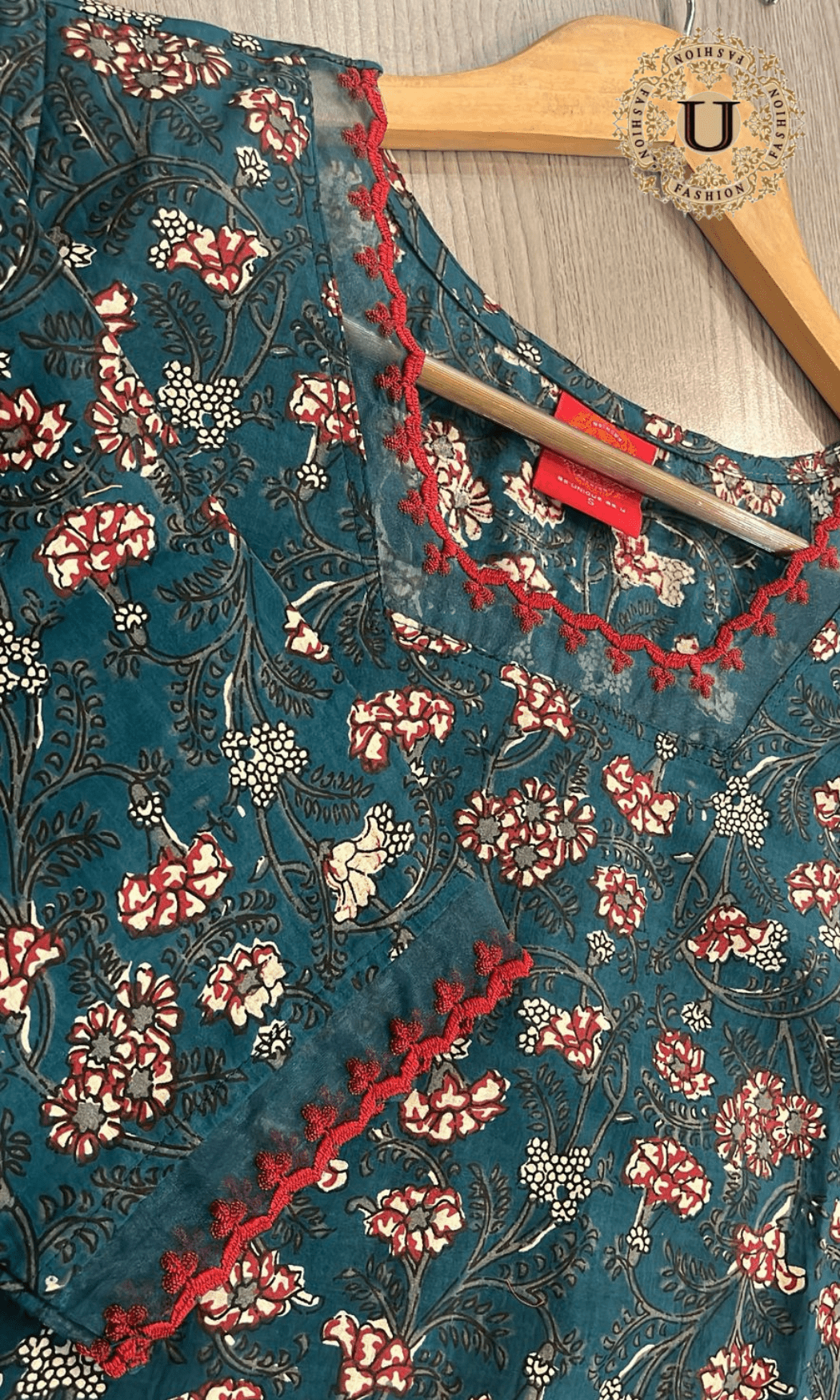 Green Cotton Flower Printed Long Kurti. S U fashion