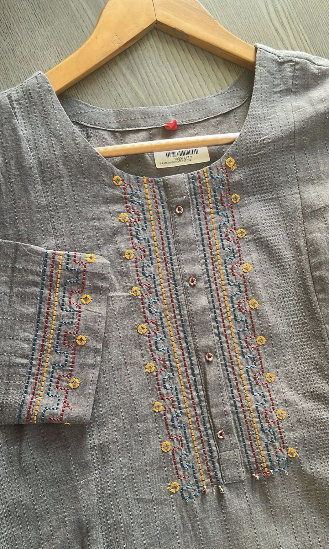 Grey Cotton Thread Work Long Kurti S U fashion