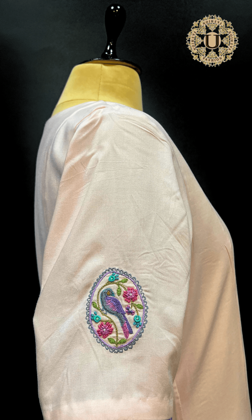 Soft Pink Hand Embroidered Long Kurti U fashion