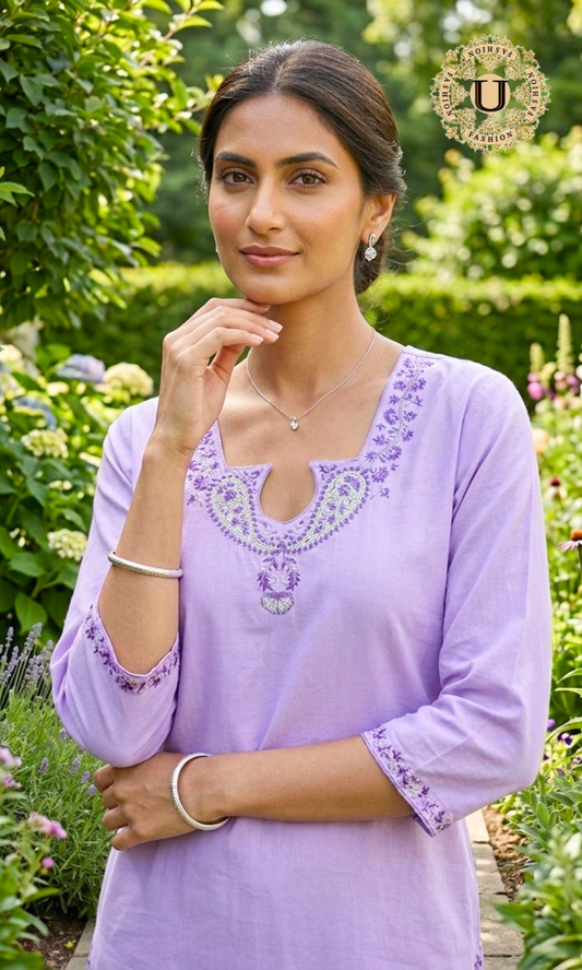 LAVENDER SPUN EMBROIDERED LONG KURTI