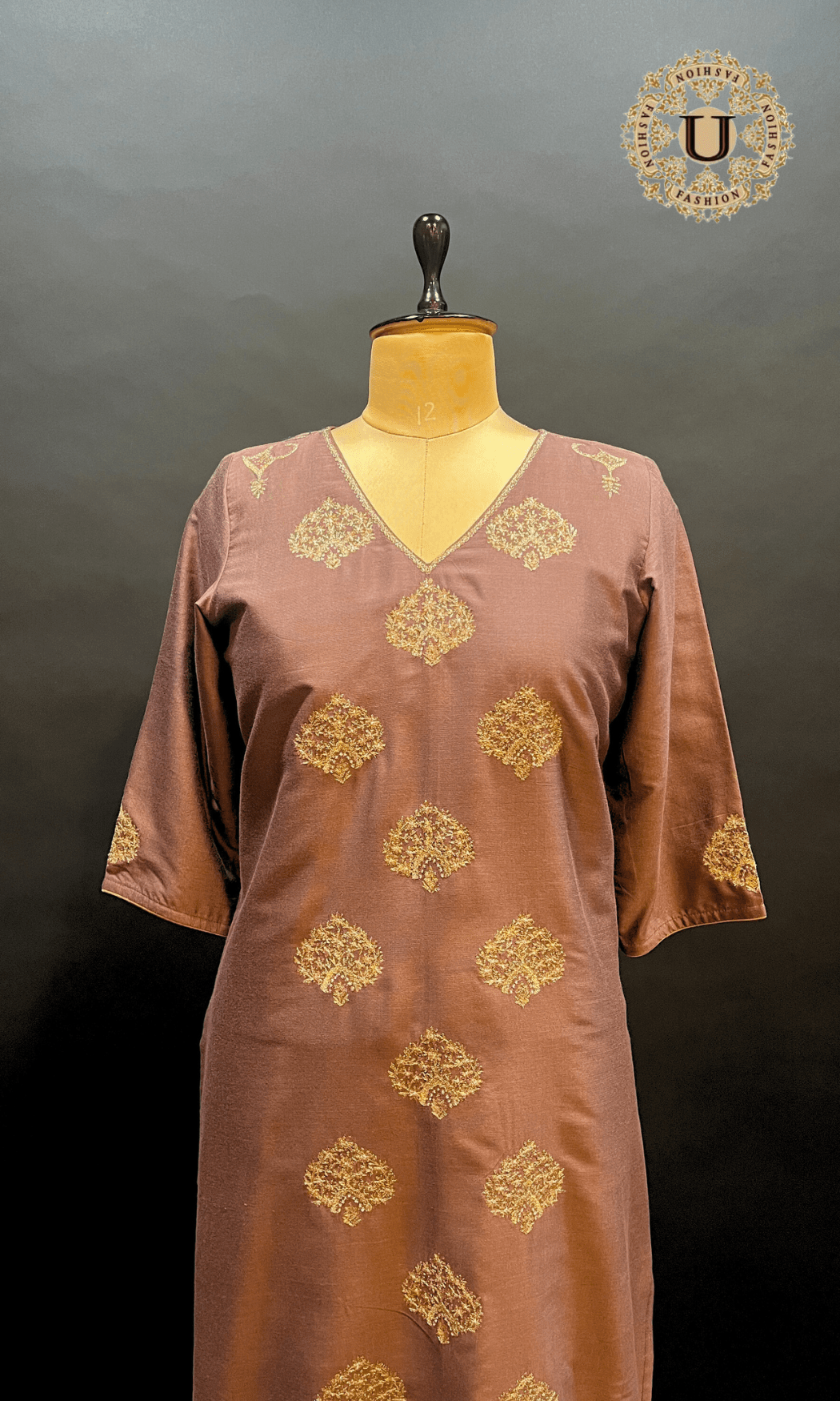 Chocolate Spun Long Kurti with Zari Embroidery U fashion