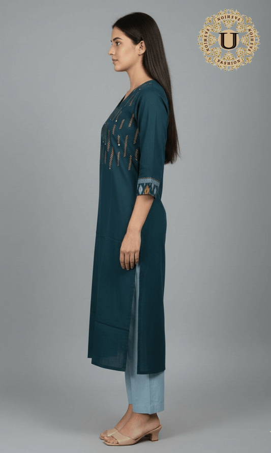Midnight Green Cotton Long Kurti S U fashion