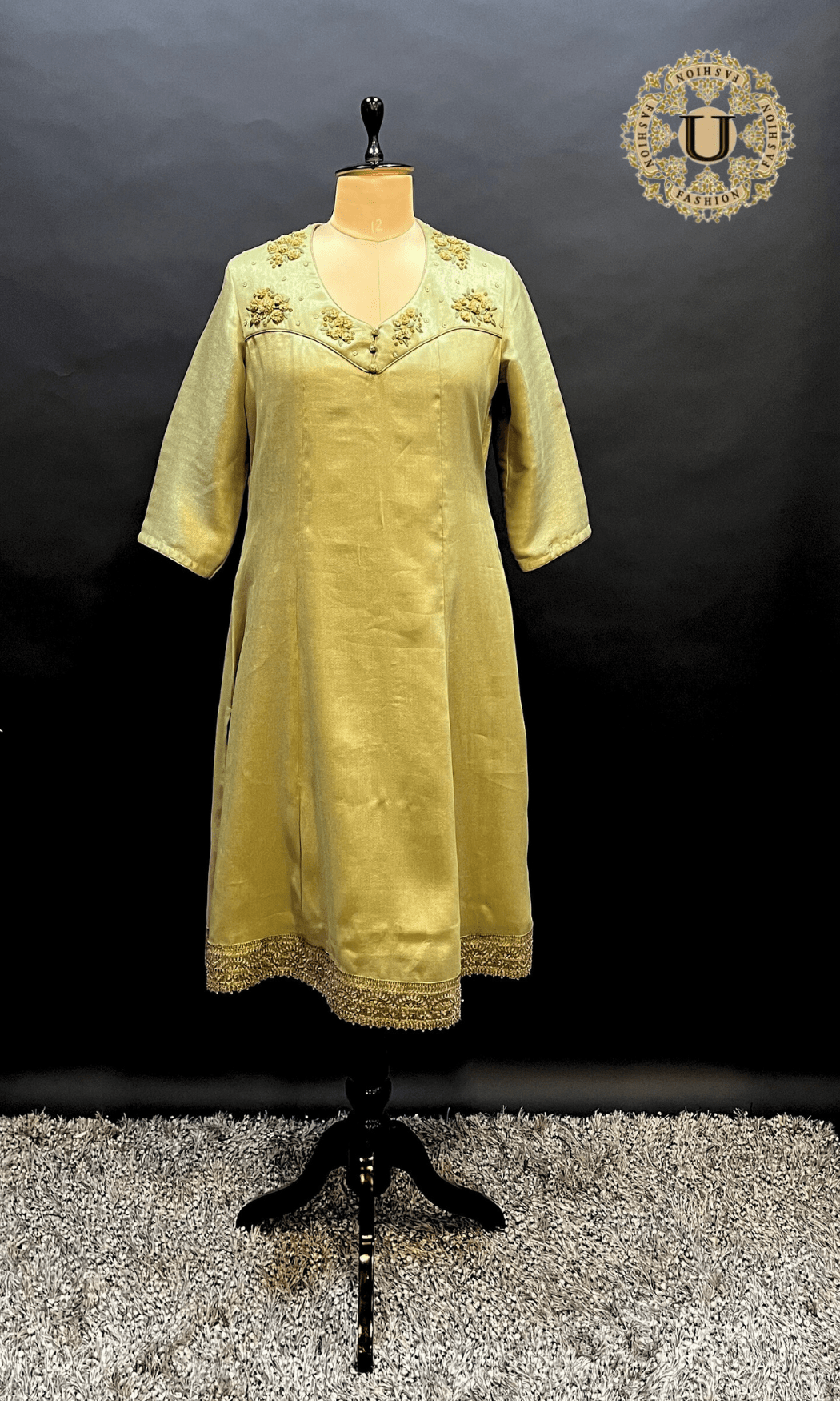 Metalic pista blended silk hand embroidered kurti U fashion