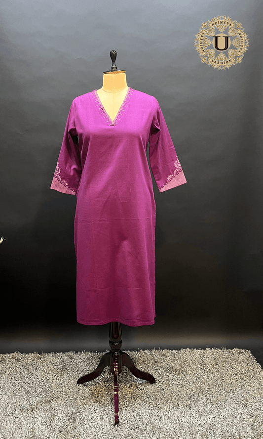 Purple Printed Cotton Long Kurti U fashion