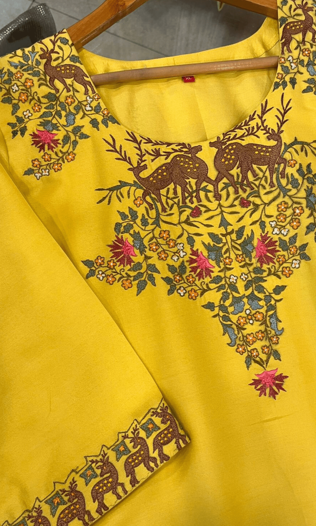 Lemon Yellow Embroidered Long Kurti U fashion
