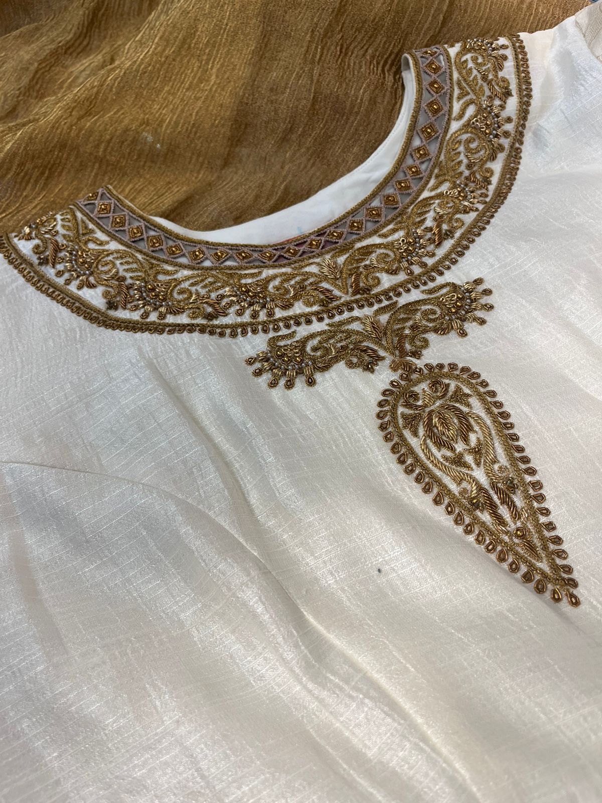 Off White Anarkali with Zari hand Embroidered Suit Set U fashion