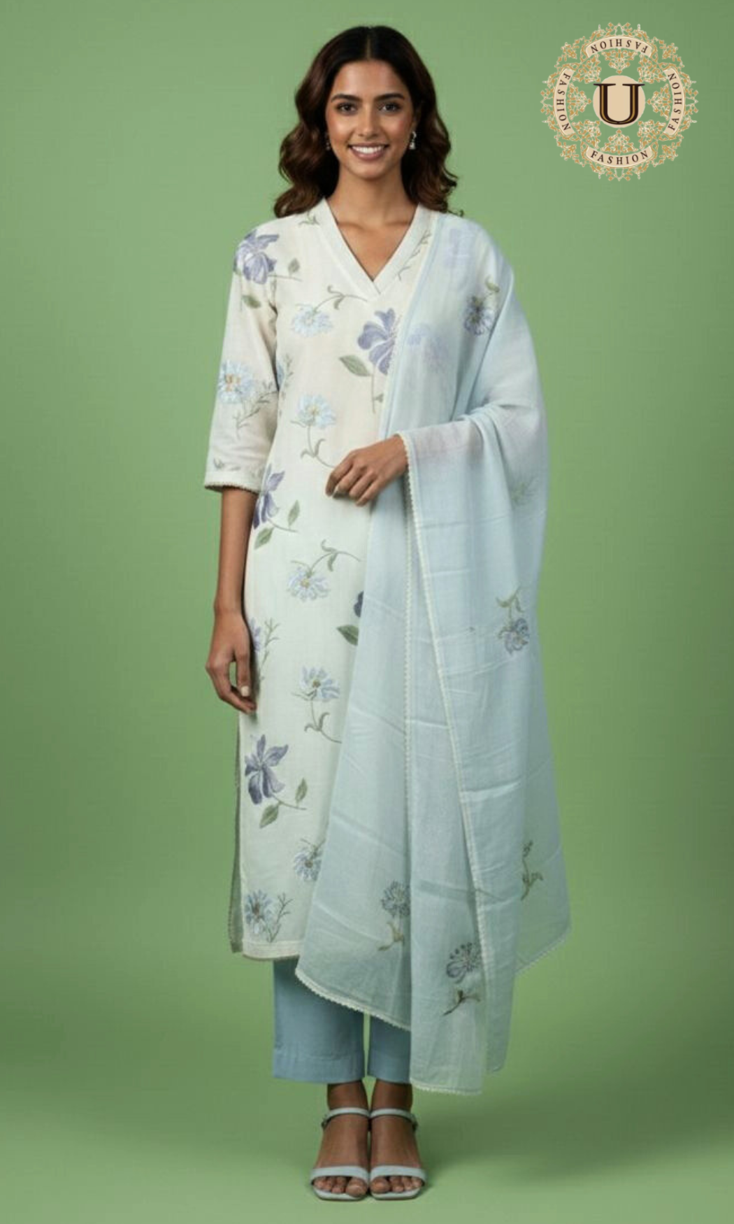 White Printed Kurti Set