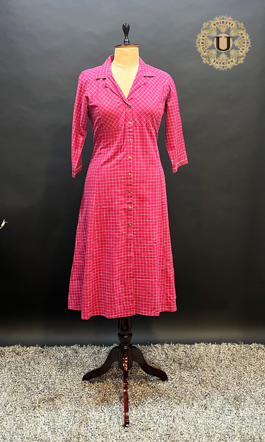 Pink color cotton a line long kurti