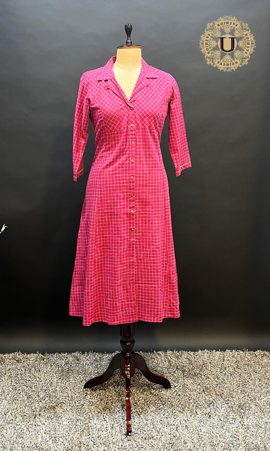 Pink color cotton a line long kurti