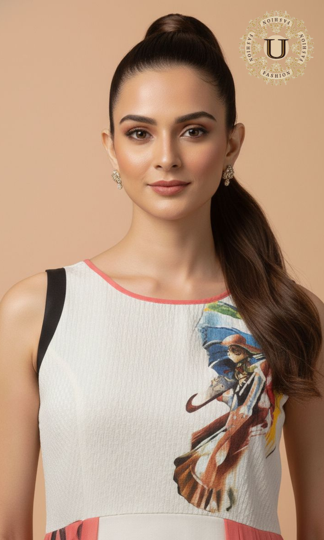 Peach and White Crepe Indo Westren Dress