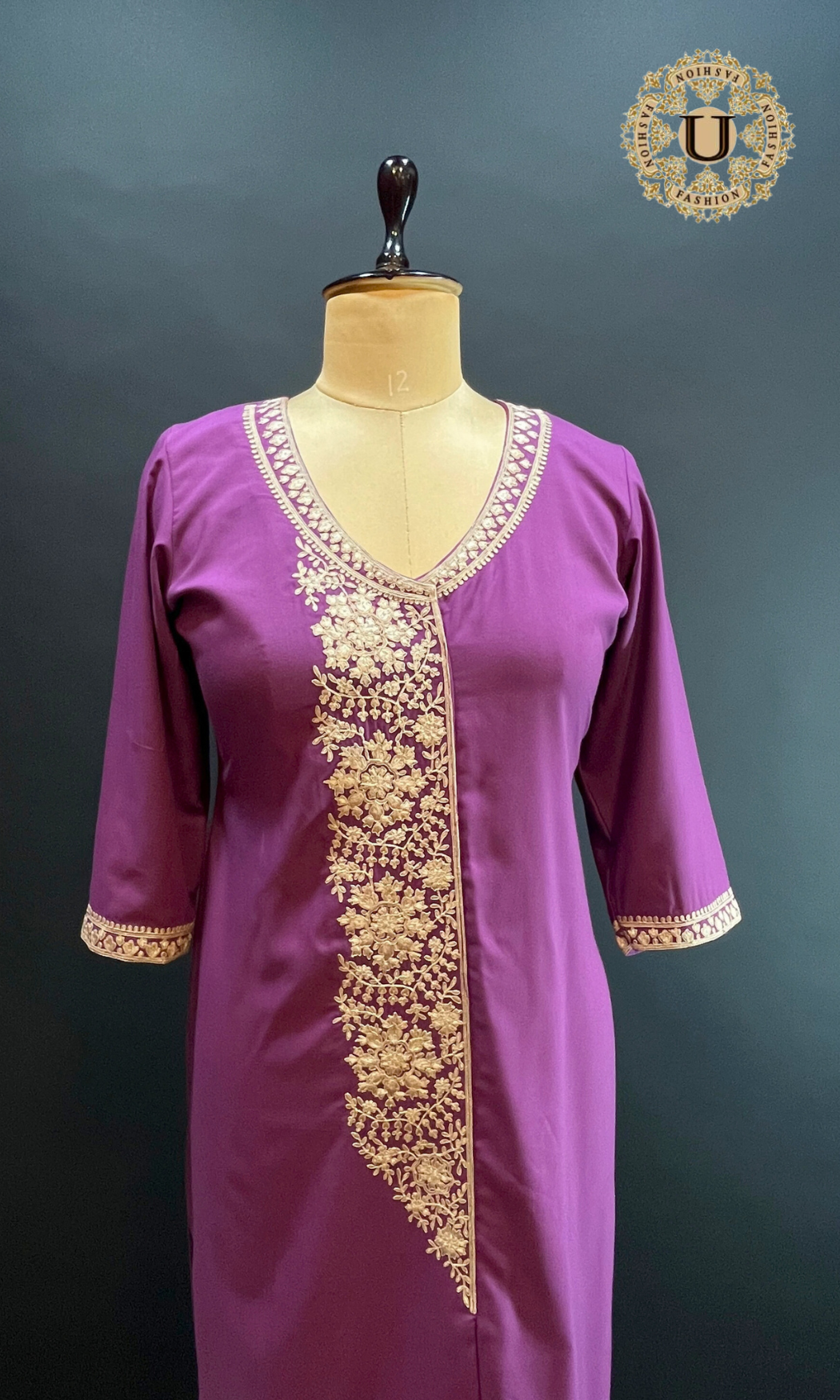 Purple Spun Long Kurti with Dori Embroidery | Anarkali-Inspired Straight Cut