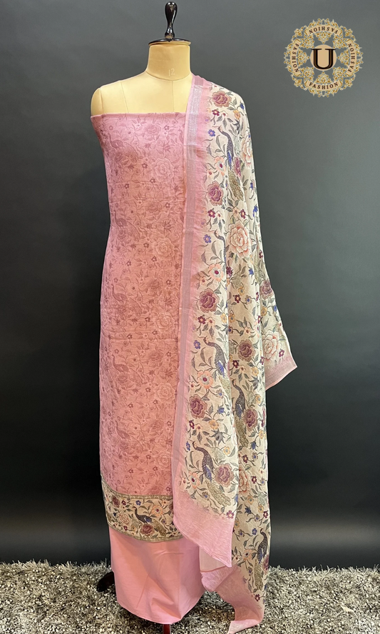 Pink Linin Digital Printed Un Stitiched Suit.