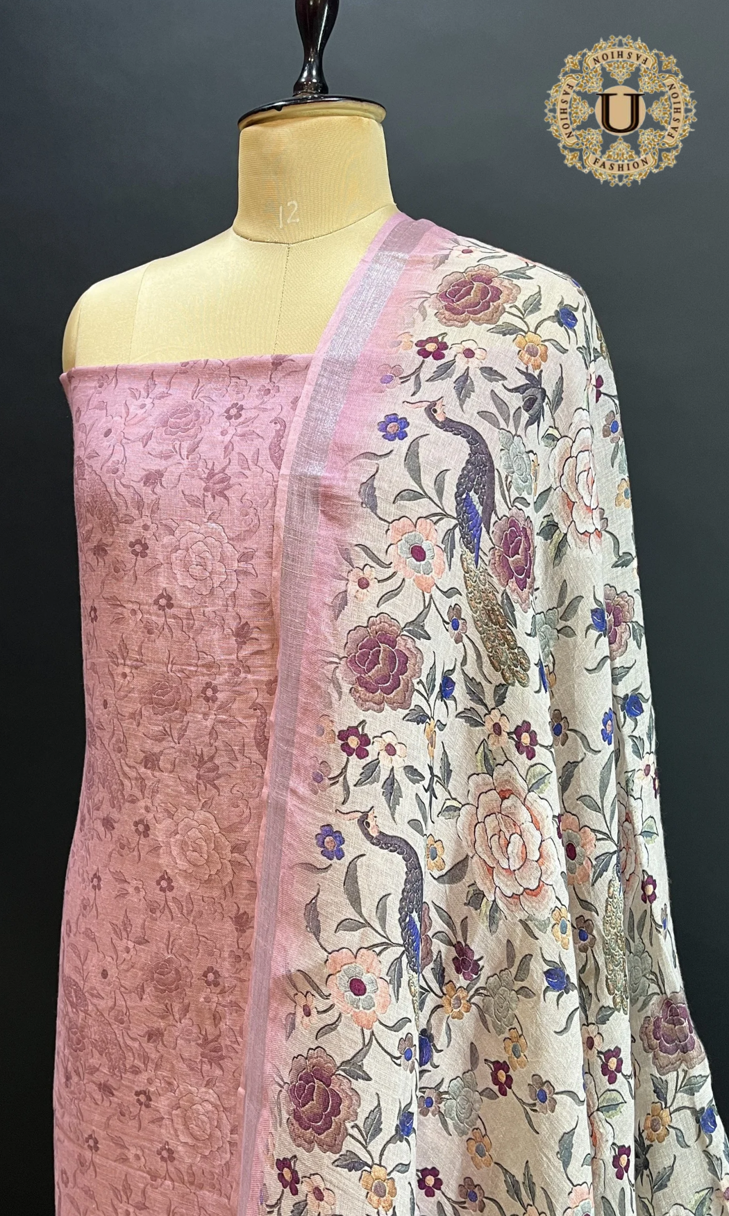 Pink Linin Digital Printed Un Stitiched Suit.