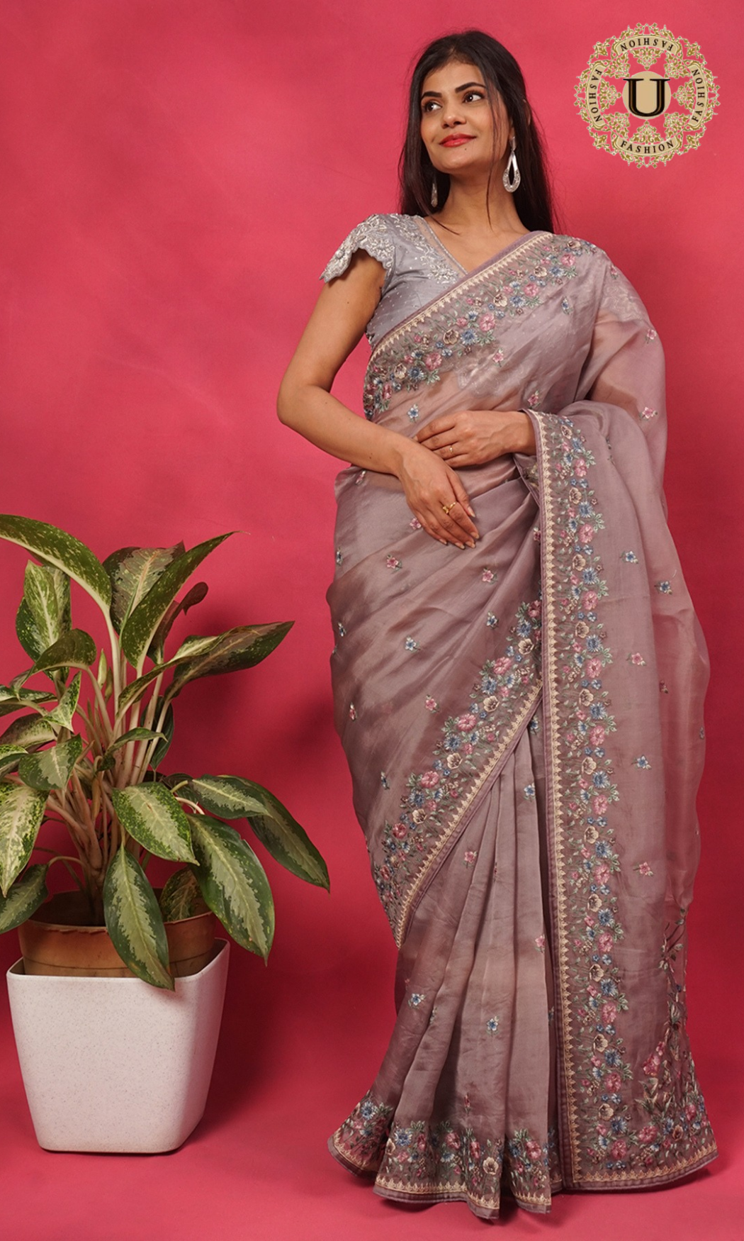 SILVER EMBROIDERY PARTY WEAR DESIGNER BLOUSE.