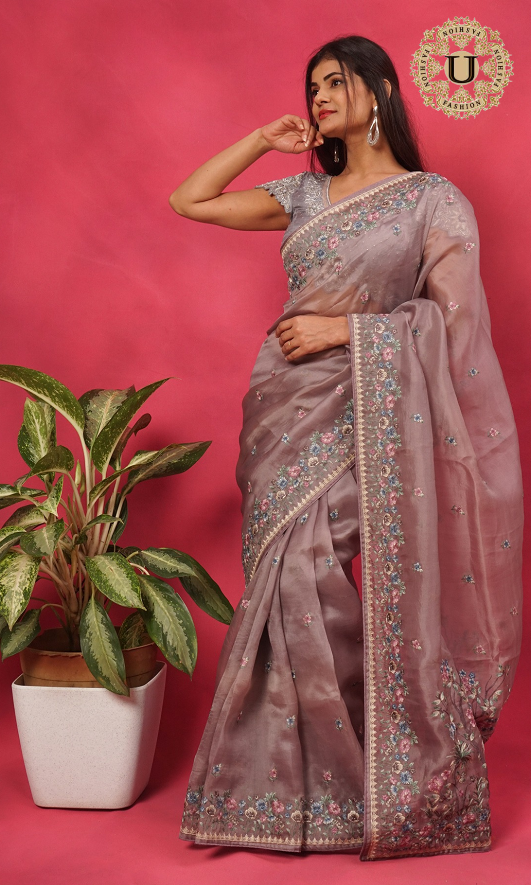 SILVER EMBROIDERY PARTY WEAR DESIGNER BLOUSE.