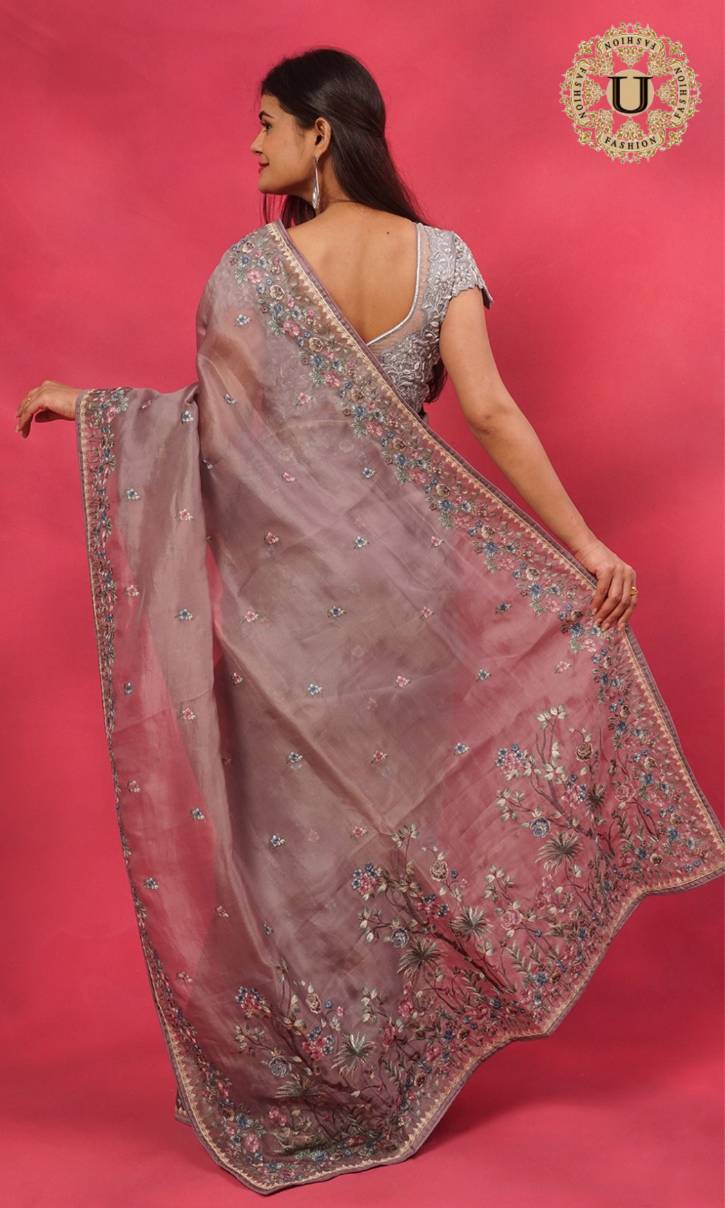 SILVER EMBROIDERY PARTY WEAR DESIGNER BLOUSE.