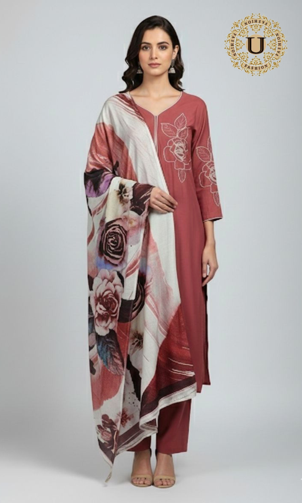 Dusky Peach Embroidered Suit Set