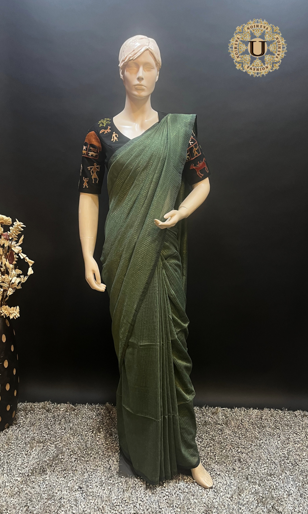 Sage Green Silver stripes Mul Cotton Saree