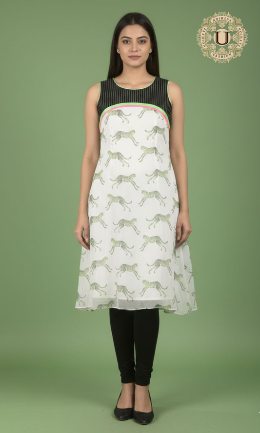 KNEE-LENGTH ANIMAL PRINTED TUNIC