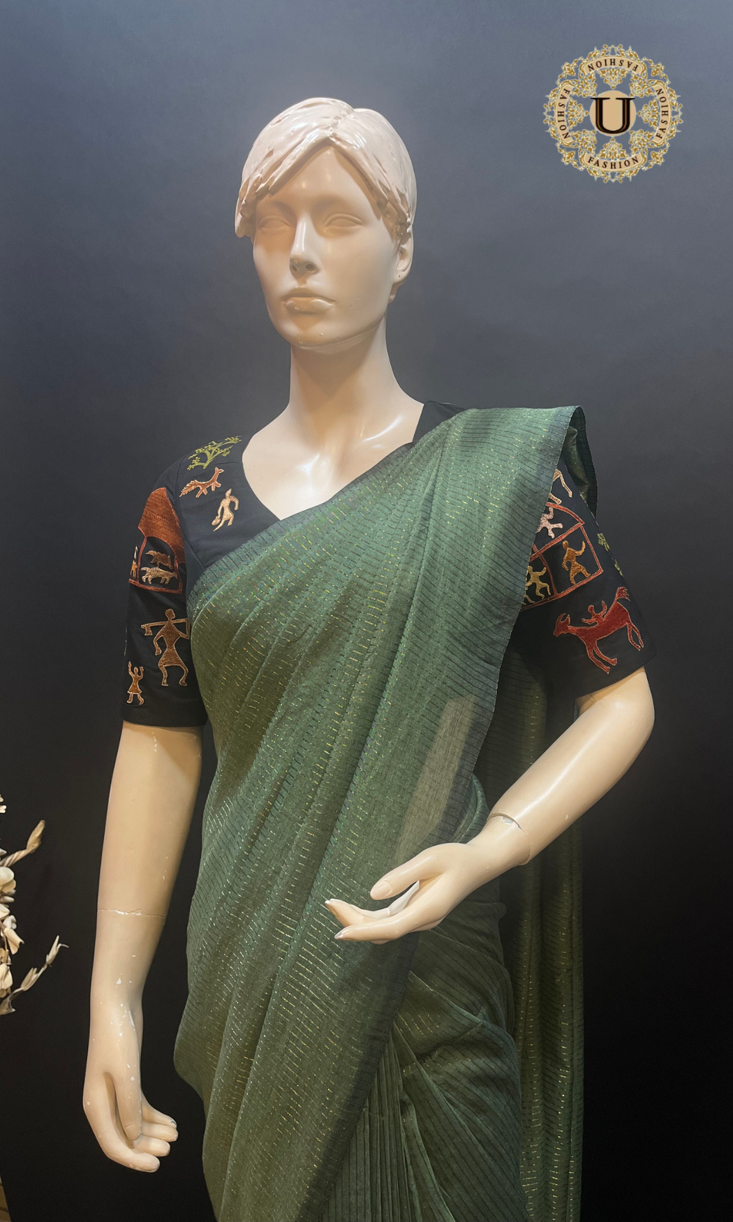 Sage Green Silver stripes Mul Cotton Saree