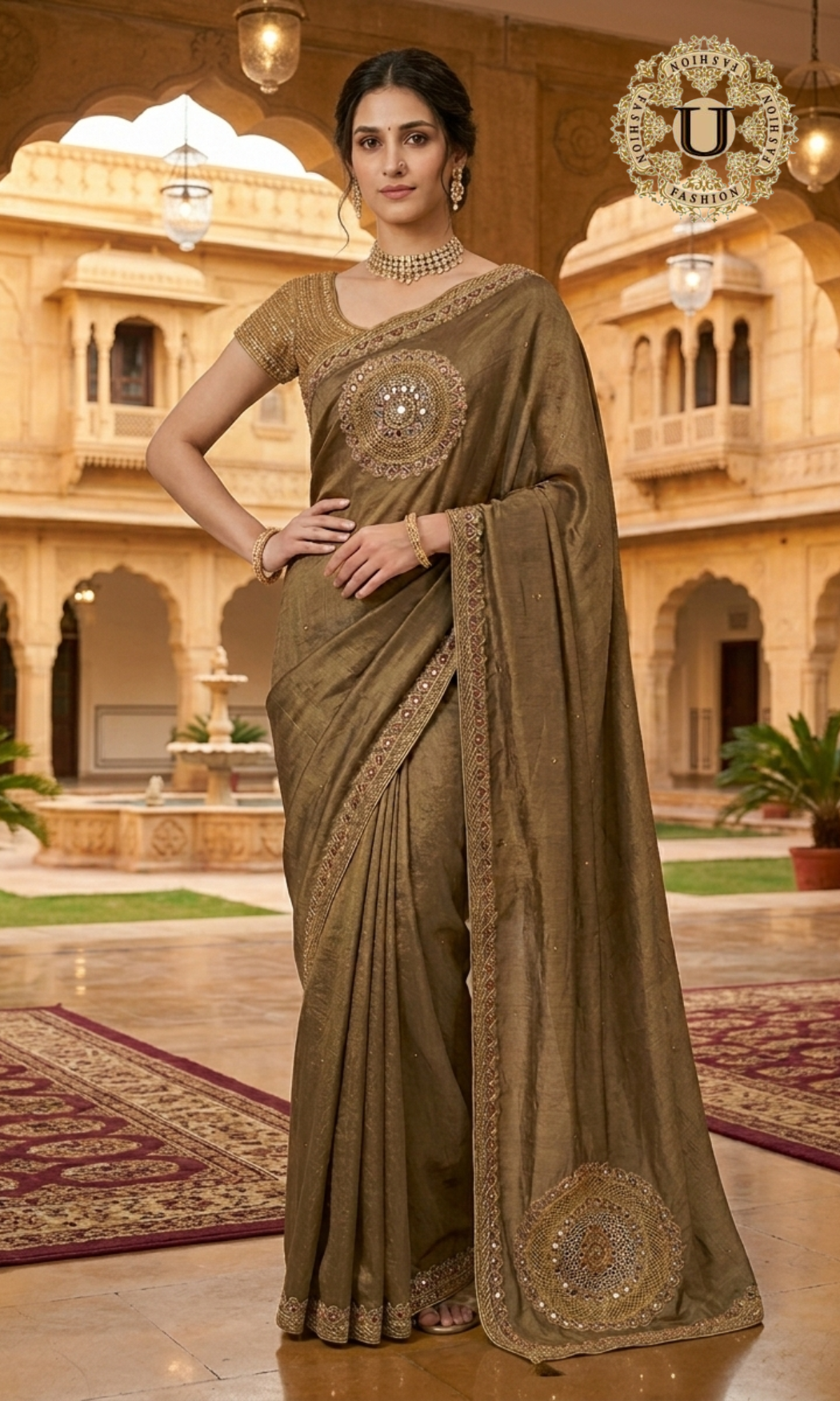 Antique Gold Tissue Georgette Saree