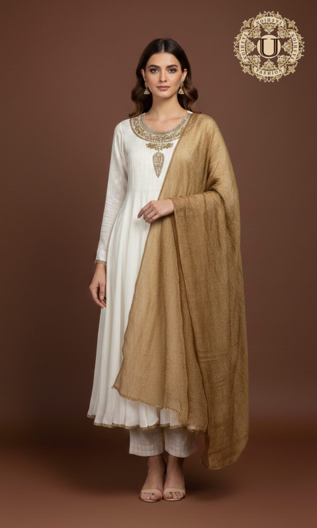 Off White Anarkali with Zari hand Embroidered Suit Set