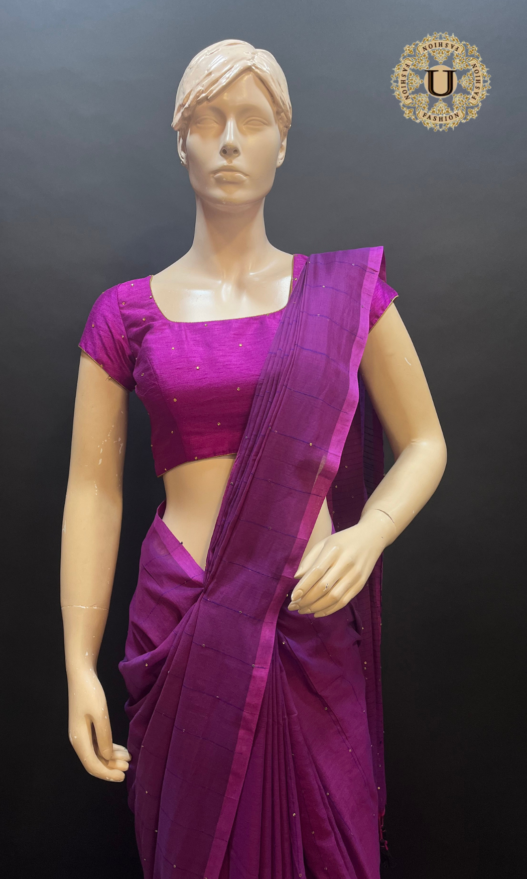 Wine Sequence Mul Cotton Saree