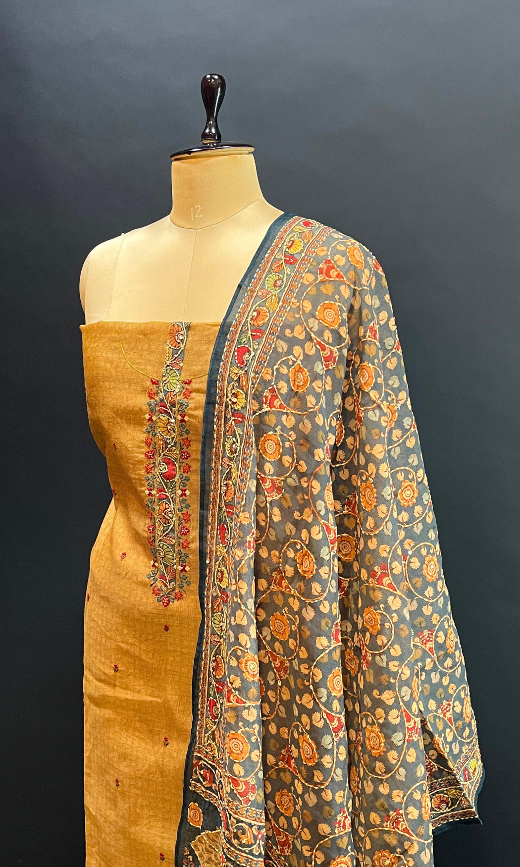 Mustard Kanta work Un-stitched Suit
