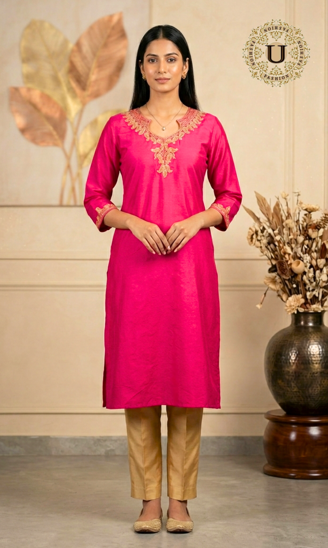 Pink spun embroidered Long Kurti