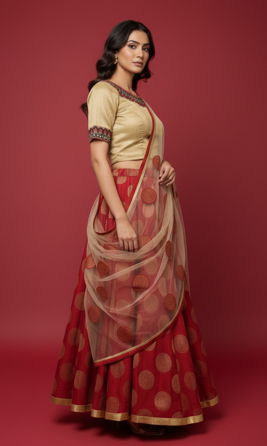 Red Banarasi Lehanga