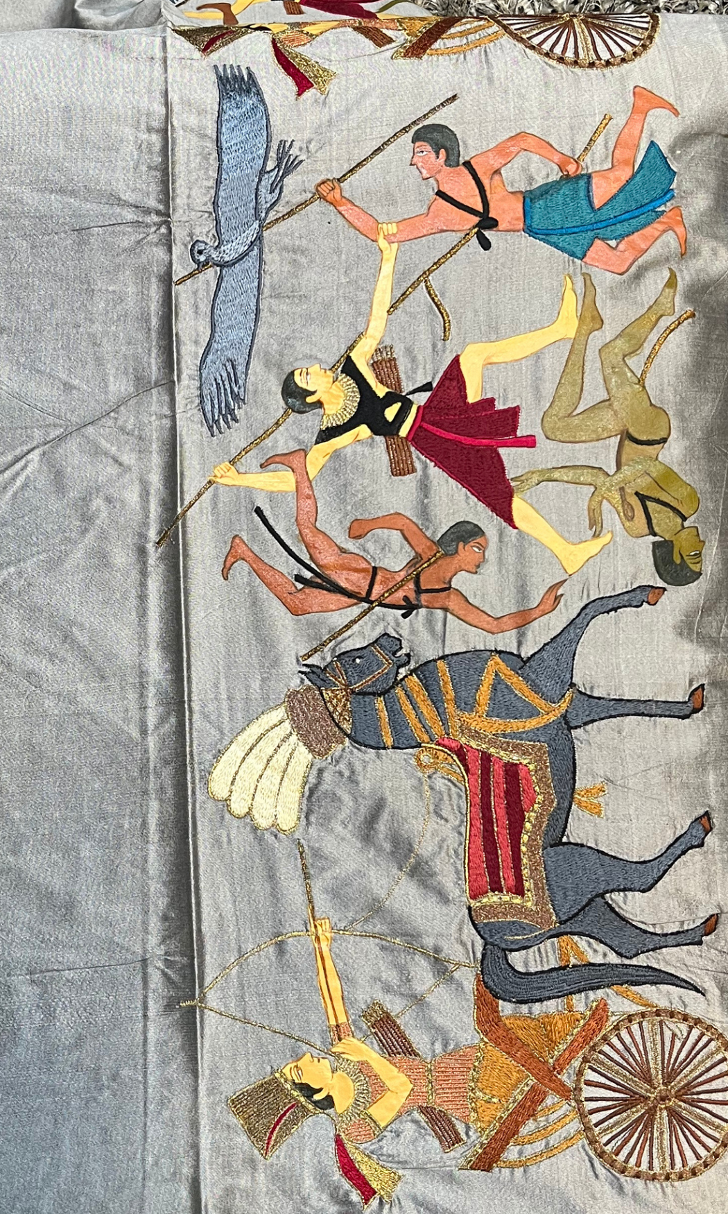 Gray Egyptian Art Embroidered Silk Saree
