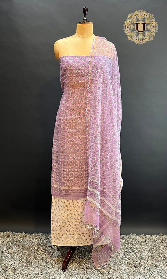 Lavender Kota checks Un stiched suit.